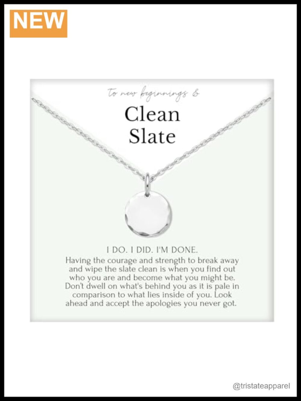 Inspirational Pendant Necklace 925 Sterling Silver Clean Slate Message